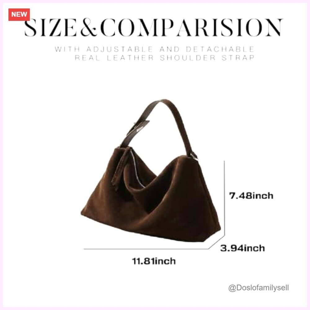 Genuine Leather Suede Tote Hobo Shoulder Crossbody Bag Vintage Slouchy Purse - Picture 7 of 7